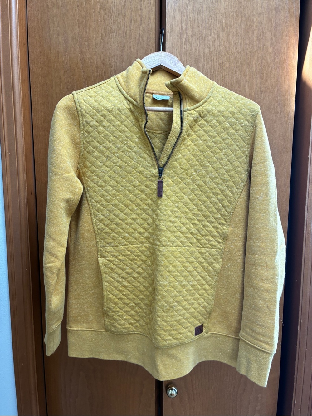 Women’s Small Quilted Half-Zip Sweater Pullover - Mustard